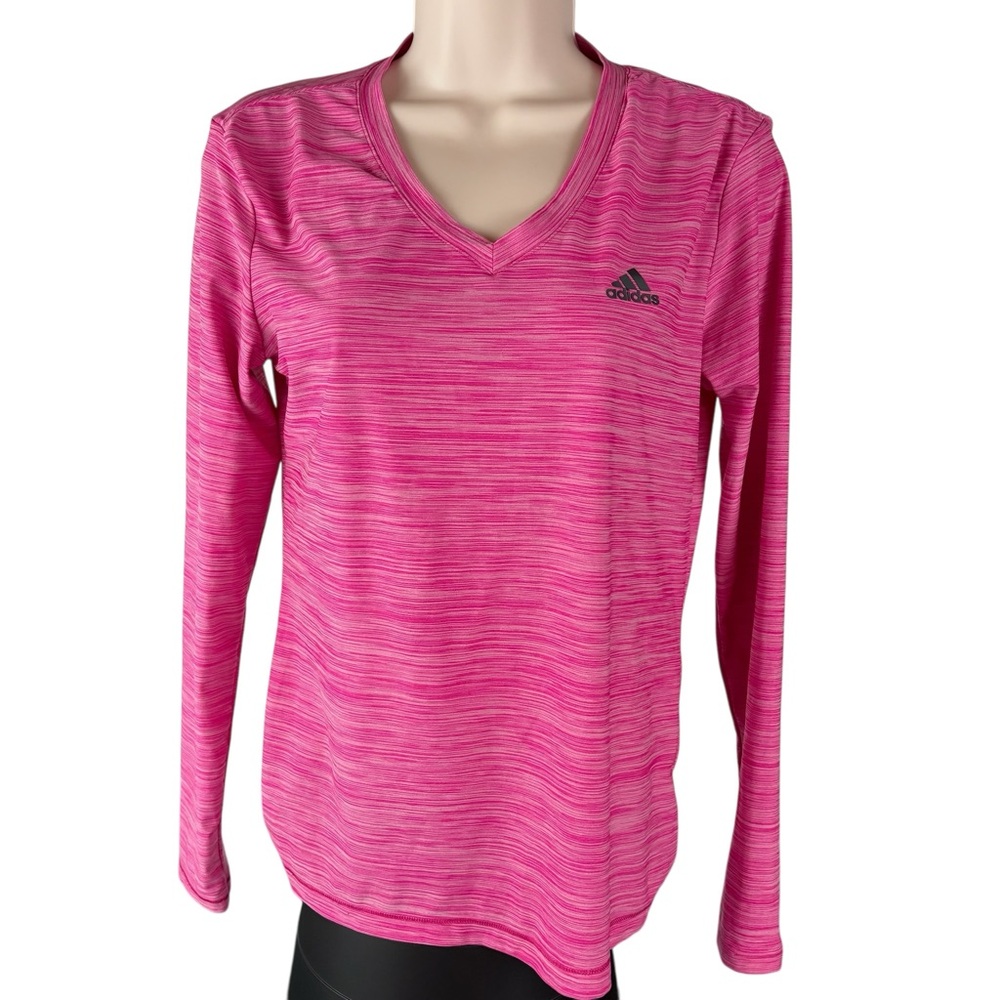 Adidas T-Shirt Womens XS V-Neck Pullover Top Climalite Pink Running (927)
